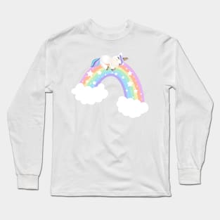 Cute unicorn laid on a rainbow Long Sleeve T-Shirt